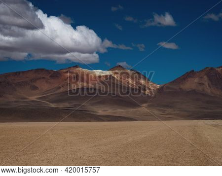 Panorama View Of Colorful Andean Altiplano Mountain Landscape At Mount Cerro Nelly In Sur Lipez Poto