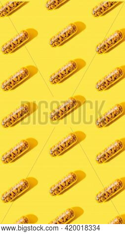 Homeopathic Pills, Capsules With Bee Pollen On A Bright Yellow Background. Natural Remedy For Colds
