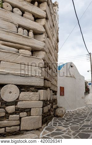 Paros, Greece - September 28, 2020: The Frankish Castle Of Paros Located In Old Town Of Parikia . Cy