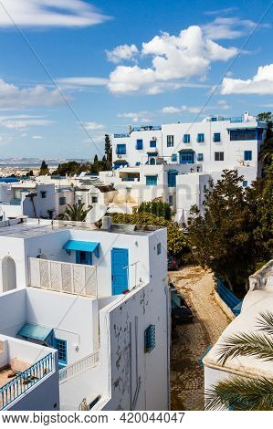 Traditional Houses, Roof Top Terraces. White Madina In Sidi Bou Said Near Tunis.  Tunisia,  Nord Afr