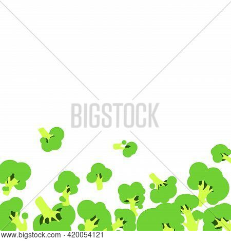 White Background With Vector Green Flat Broccoli