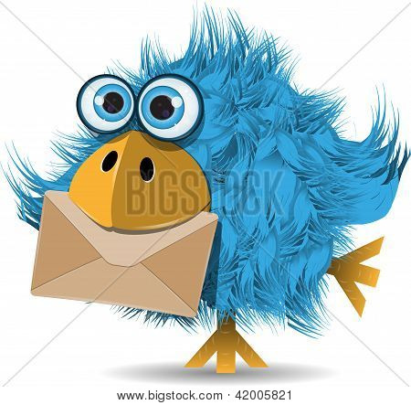 Funny  Blue Bird With Envelope