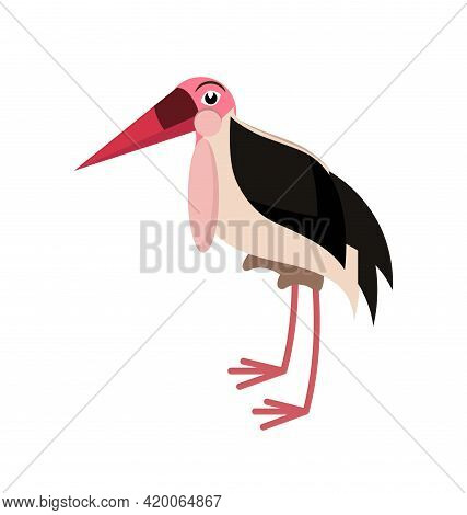 Cartoon Cute Marabou In Flat Style. African Animal For Abc Book. Vector Illustration