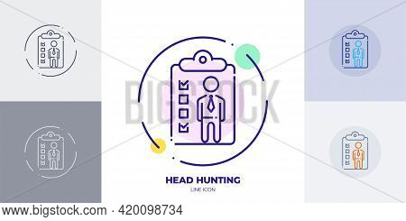 Skills Line Art Vector Icon. Outline Symbol Of Head Hunting. Human Resources Relates Sign Made Of Th