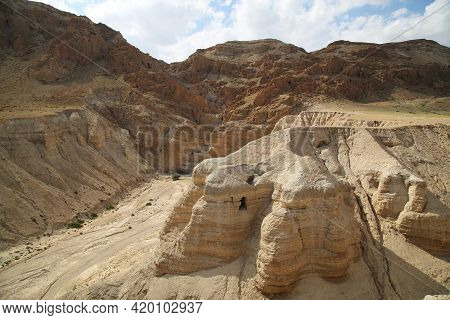 The Mountains Of Qumran Where The Dead Sea Scrolls Were Found. High Quality Photo
