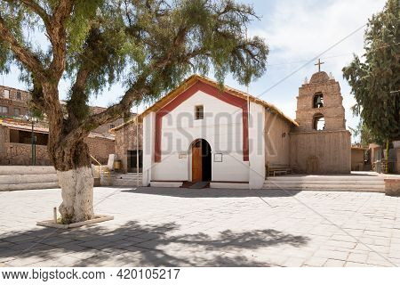 Main Church And Plaza Of Ayquina, A Little Village In The Middle Of The Atacama Desert In Northern C