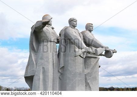 Volokolamsk, Russia, May 09, 2021. Monument To The Heroes Of Panfilov. Huge Monuments In The Field O