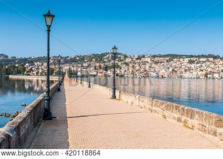 Argostoli, Kefalonia, Greece. View Of The De Bosset Bridge In Argostoli City.