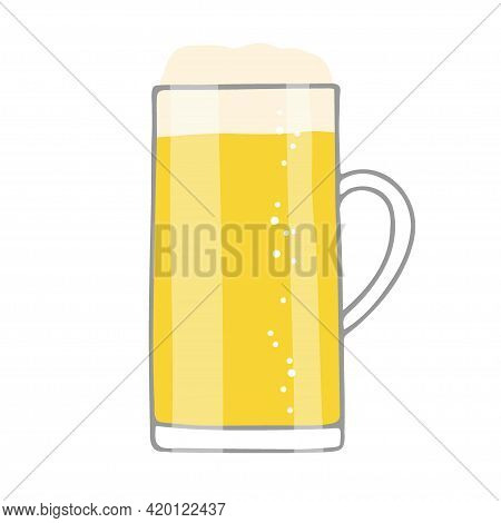 Beer In Glass Mug With Foam And Bubbles. Beer Mug Isolated On White Background. Oktoberfest Backgrou