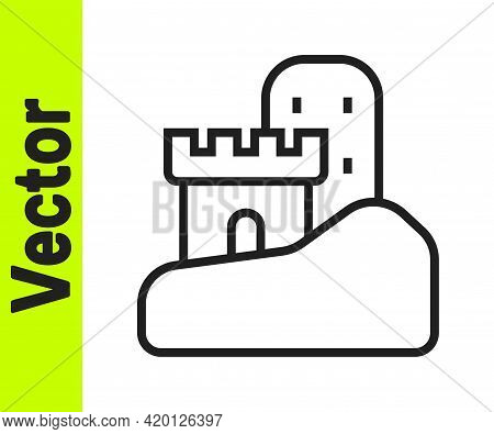 Black Line Sand Castle Icon Isolated On White Background. Vector