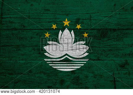 Flag Of Macau. Wooden Texture Of The Flag Of Macau.