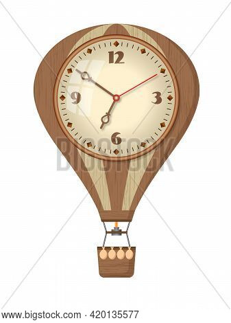 A Hot Air Balloon Style Wall Clock. Isolated White Background. Vector Illustration.