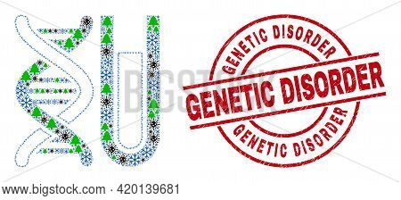 Winter Covid Composition Dna Testtube, And Scratched Genetic Disorder Red Round Stamp Seal. Collage 
