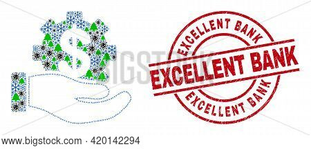 Winter Covid Collage Bank Service Hand, And Unclean Excellent Bank Red Round Seal. Collage Bank Serv