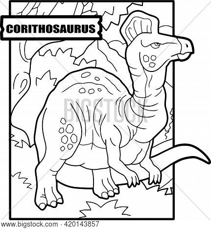 Prehistoric Dinosaur Corythosaurus, Coloring Page, Outline Illustration