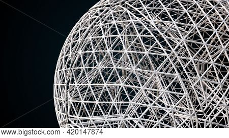 Geometric 3d Render Mesh With Intricate Layered Connections. Digital Surface Of Atom Made Grid Trian