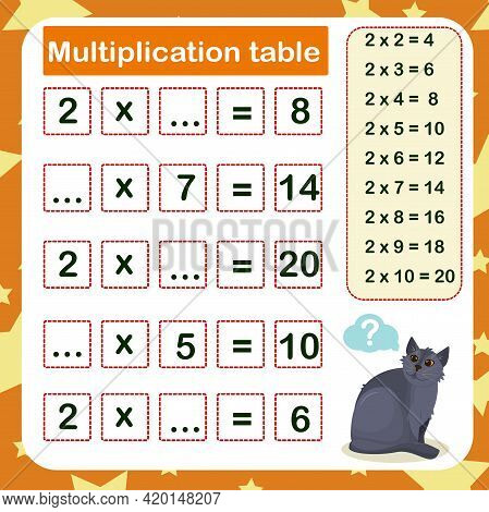 Vector Illustration Of The Multiplication Table By 2 With A Task To Consolidate The Knowledge Of Mul