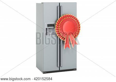 Double Door Fridge, Refrigerator With Side-by-side Door System With Best Choice Badge, 3d Rendering 