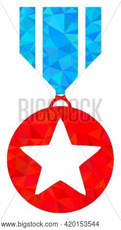 Triangle Star Medal Polygonal Symbol Illustration. Star Medal Lowpoly Icon Is Filled With Triangles.