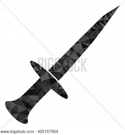 Triangle Sword Polygonal Icon Illustration. Sword Lowpoly Icon Is Filled With Triangles. Flat Filled