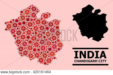 Vector Covid-2019 Mosaic Map Of Chandigarh City Combined For Hospital Projects. Red Mosaic Map Of Ch