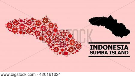 Vector Covid-2019 Mosaic Map Of Sumba Island Organized For Medicare Applications. Red Mosaic Map Of 