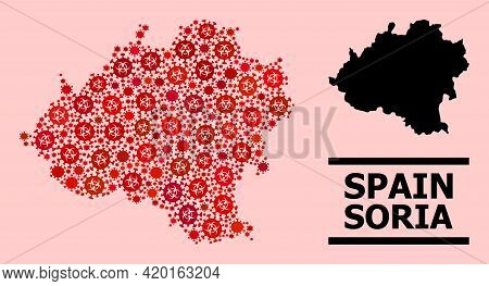 Vector Covid Composition Map Of Soria Province Done For Doctor Projects. Red Mosaic Map Of Soria Pro