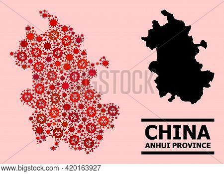 Vector Coronavirus Mosaic Map Of Anhui Province Constructed For Doctor Purposes. Red Mosaic Map Of A