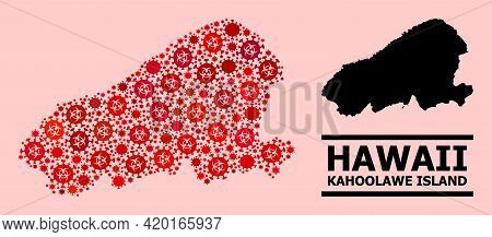 Vector Covid-2019 Mosaic Map Of Kahoolawe Island Constructed For Vaccination Illustrations. Red Mosa
