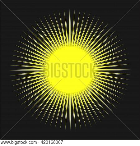 Bright Yellow Sun On Black Isolated Flat Vector