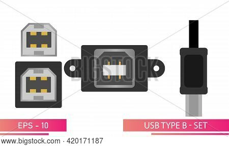 Kit, Usb Type B. On A White Background. Flat Vector Illustration.