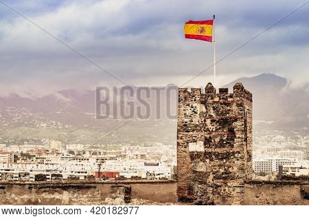 Sohail Castle In Fuengirola, Malaga Spain. Tourist Attraction, Place To Visit. Holidays On Costa Del
