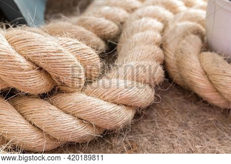 Rope Made Of Natural Coarse Sisal Fiber Obtained From The Leaves Of The Agava Sisolana Plant From Th