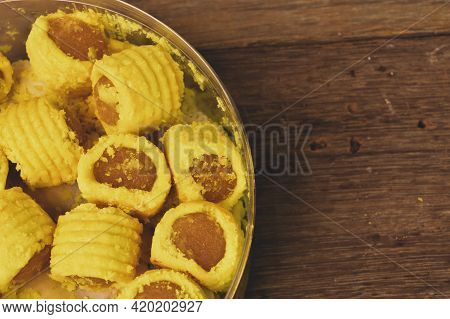 Malaysian Traditional Cookies Called As Pineapple Tart Or Tart Nenas Served During Eid Fitri.