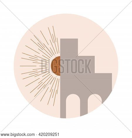 Moroccan Stairs, Arch, Walls, Arc Icon Vector. Architecture Elements In Boho Style. Tunisian, Algeri