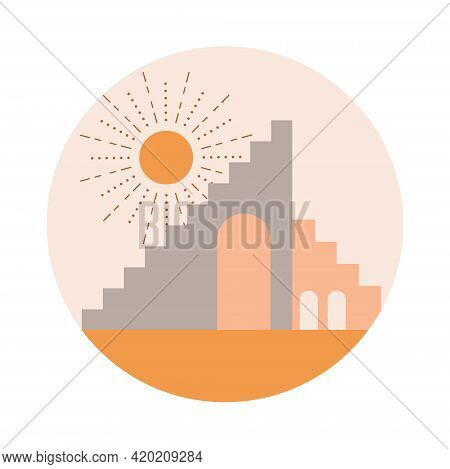 Moroccan Stairs, Arch, Walls, Arc Icon Vector. Architecture Elements In Boho Style. Tunisian, Algeri