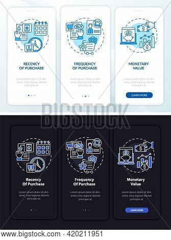Rfm Model Study Onboarding Mobile App Page Screen With Concepts. Monetary Value Walkthrough 3 Steps 