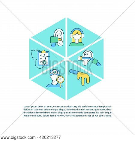 Clinical Ear Examination Concept Line Icons With Text. Ppt Page Vector Template With Copy Space. Bro