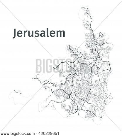 Jerusalem Map. Detailed Map Of Jerusalem City Administrative Area. Cityscape Panorama. Royalty Free 