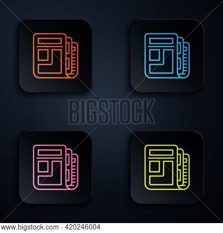 Color Neon Line Stock Market News Icon Isolated On Black Background. Newspaper Sign. Mass Media Symb