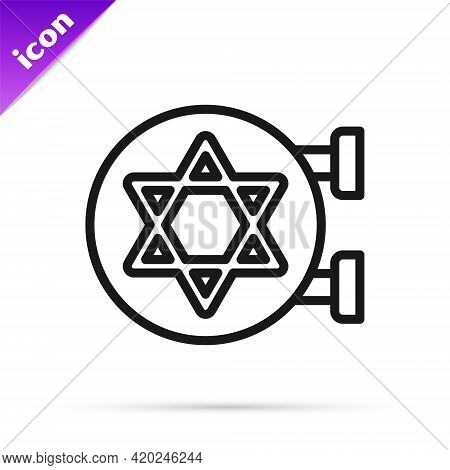 Black Line Jewish Synagogue Building Or Jewish Temple Icon Isolated On White Background. Hebrew Or J