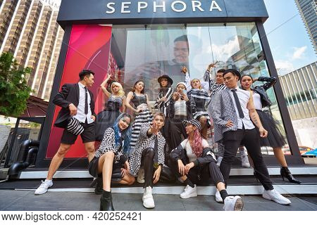 KUALA LUMPUR, MALAYSIA - JANUARY 18, 2020: models posing for photographer on Sephora grand opening day at Fahrenheit 88 shopping mall in Kuala Lumpur.