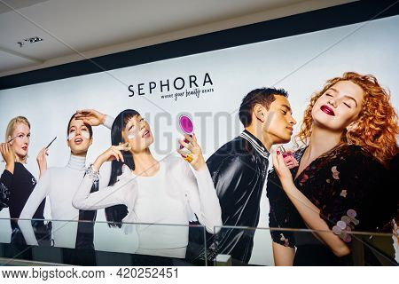 KUALA LUMPUR, MALAYSIA - JANUARY 18, 2020: Sephora ad as seen in Fahrenheit 88 shopping mall in Kuala Lumpur.