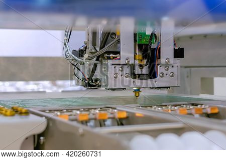 Assembly Of Computer Circuit Board - Automatic Smd Pick And Place Machine During Work At Factory, Ex