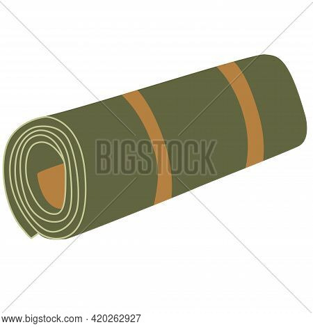 Hand Drawn Vector Illustration Of A Rolled Up Mat Isolated On White Background.  Camping And Tourism