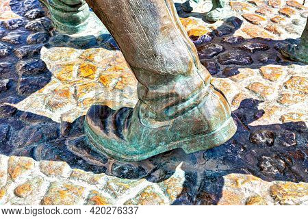 Samara, Russia - May 6, 2021: Bronze Boot. Fragment Of The Monument 