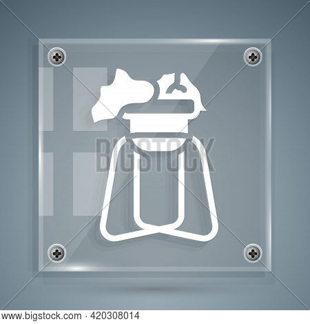 White Potted House Plant On Stand Icon Isolated On Grey Background. Plant Growing In A Pot. Potted P