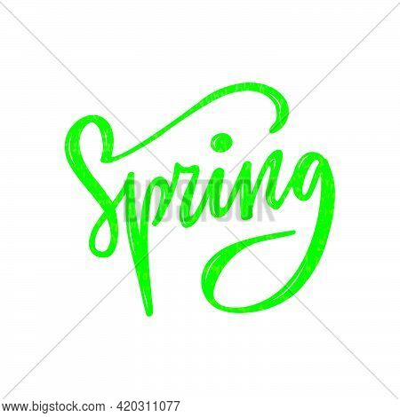 Vector Illustration Of Spring Isolated Green Calligraphic Word For Banner, Poster, Greeting, Card, B