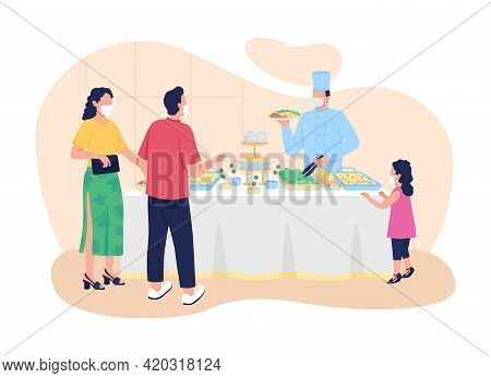 Buffet-style Restaurant 2d Vector Web Banner, Poster. Choosing Food, Drinks Flat Characters On Carto