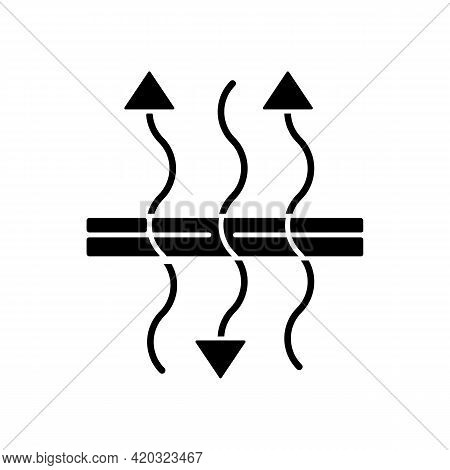 Breathable Fabric Black Glyph Icon. Air Penetration Property. Air Flow Passes Through Clothing. Allo
